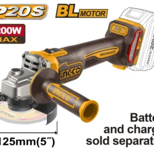 INGCO Akkus sarokcsiszoló 125 mm szénkefe nélküli 20 V (akku és töltő nélkül)