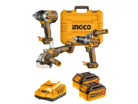 INGCO Akkus erőcsomag 20 V Ütvefúró-csavarozó 96 Nm+Sarokcsiszoló 115 mm+Ütvecsavarozó 850 Nm