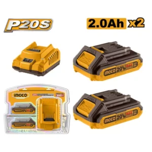 INGCO Akkumulátor és töltő szett 20 V (2 x 2,0 Ah akku + 2,0 A töltő)