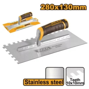 INGCO Fogazott glettvas 130 x 280 mm inox 10 x 10 mm lágy fogantyús