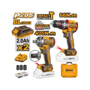 INGCO Akkus erőcsomag 20 V Ütvefúró-csavarozó 66 Nm+Ütvecsavarozó 1/2" 400 Nm (2 db akku + töltő)