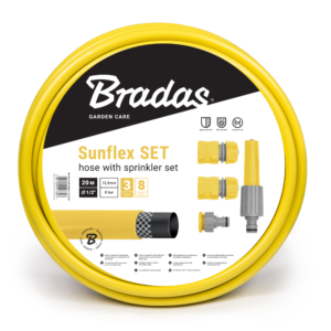 Locsolószett SUNFLEX: tömlő 1/2", 20 m + szórófej és csatlakozók – Bradas WMS1/220SET