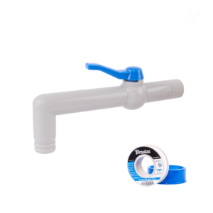 Műanyag csap 90°-os tömlőkimenettel, 3/4" külső menet, PTFE szalaggal – Bradas