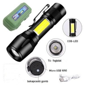 Akkumulátoros LED zseblámpa USB töltővel