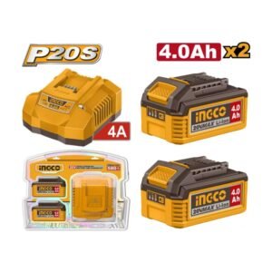 INGCO Akkumulátor és töltő szett 20 V (2 x 4,0 Ah akku + 4,0 A töltő)