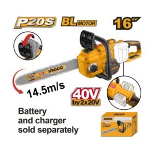 INGCO Akkus láncfűrész 400 mm szénkefe nélküli 2 x 20 V (akku és töltő nélkül)