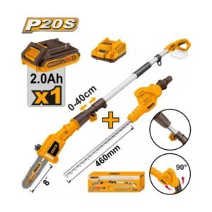 INGCO Akkus magassági sövény 460 mm és ágvágó 200 mm 0-400 mm 20 V (1 x 2,0 Ah akku + töltő)