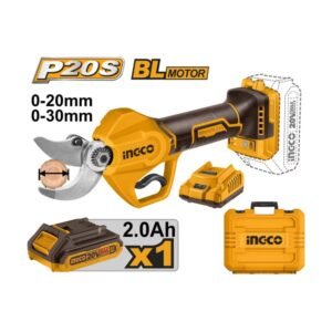 INGCO Akkus metszőolló 30 mm szénkefe nélküli 20 V (1 x 2,0 Ah akku + töltő)
