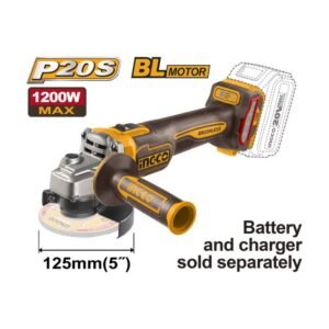 INGCO Akkus sarokcsiszoló 125 mm szénkefe nélküli 20 V (akku és töltő nélkül)