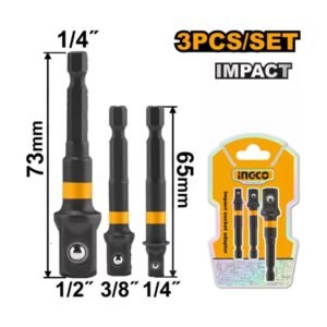 INGCO Dugókulcs adapter 3 részes 1/4" Hex-->1/2", 1/4", 3/8"