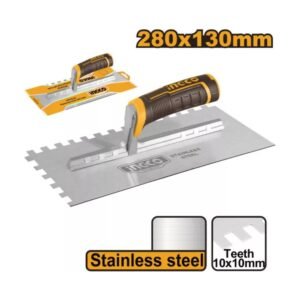 INGCO Fogazott glettvas 130 x 280 mm inox 10 x 10 mm lágy fogantyús